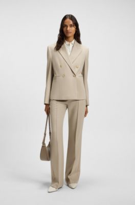 Blazer slim fit en sarga de lana virgen, Beige claro