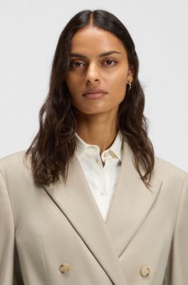 Blazer slim fit en sarga de lana virgen, Beige claro