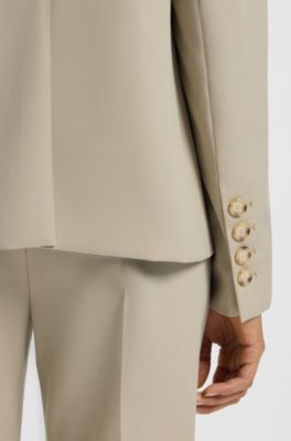 Blazer slim fit en sarga de lana virgen, Beige claro