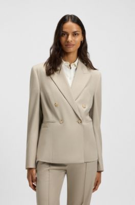 Blazer slim fit en sarga de lana virgen, Beige claro