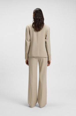 Blazer slim fit en sarga de lana virgen, Beige claro