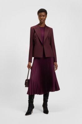 Blazer slim fit en sarga de lana virgen, P&uacute;rpura oscuro