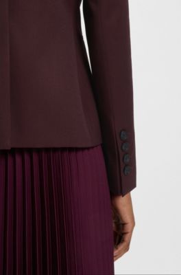 Blazer slim fit en sarga de lana virgen, P&uacute;rpura oscuro