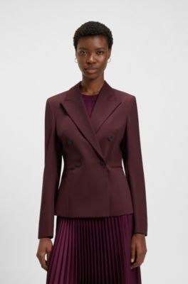 Blazer slim fit en sarga de lana virgen, P&uacute;rpura oscuro