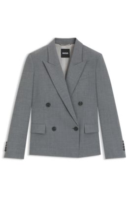 Blazer regular fit de lana virgen jaspeada, Gris oscuro