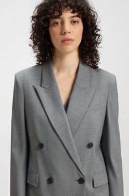 Regular-fit blazer in melange virgin wool, Gris oscuro