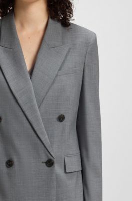 Regular-fit blazer in melange virgin wool, Gris oscuro