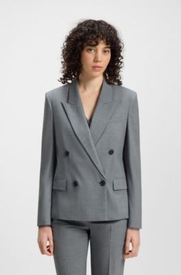 Regular-fit blazer in melange virgin wool, Dark Grey