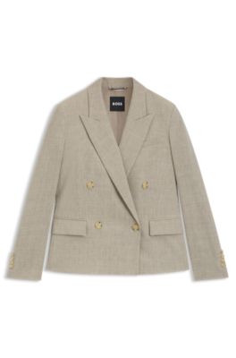 Regular-fit blazer in melange virgin wool, Light Beige