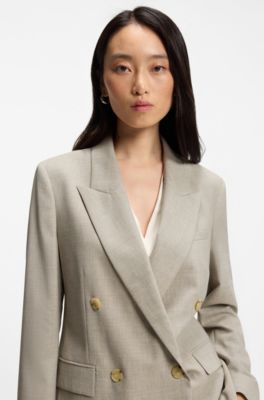 Blazer regular fit de lana virgen jaspeada, Beige claro