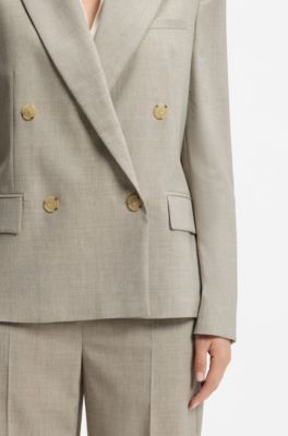 Blazer regular fit de lana virgen jaspeada, Beige claro