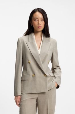 Blazer regular fit de lana virgen jaspeada, Beige claro