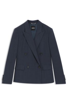 Regular-fit blazer in melange virgin wool, Dark Blue