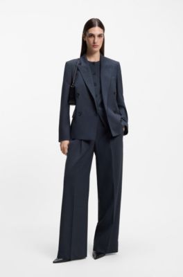 Blazer regular fit de lana virgen jaspeada, Azul oscuro