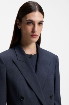 Regular-fit blazer in melange virgin wool, Dark Blue