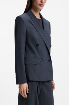 Blazer regular fit de lana virgen jaspeada, Azul oscuro