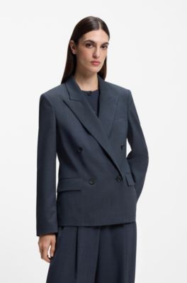Blazer regular fit de lana virgen jaspeada, Azul oscuro