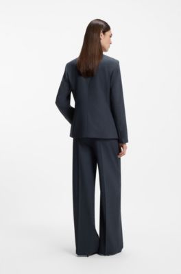 Blazer regular fit de lana virgen jaspeada, Azul oscuro