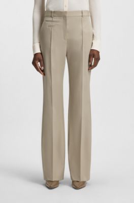 Pantalones regular fit de sarga de lana virgen, Beige claro