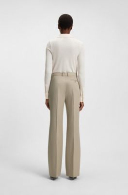 Pantalon Regular en twill de laine vierge, Beige clair