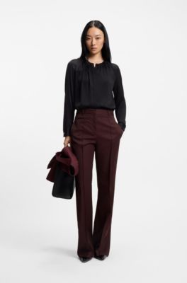 Pantalones regular fit de sarga de lana virgen, P&uacute;rpura oscuro