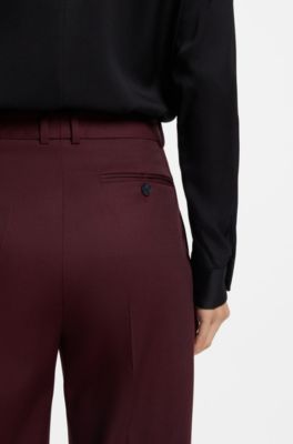 Pantalones regular fit de sarga de lana virgen, P&uacute;rpura oscuro