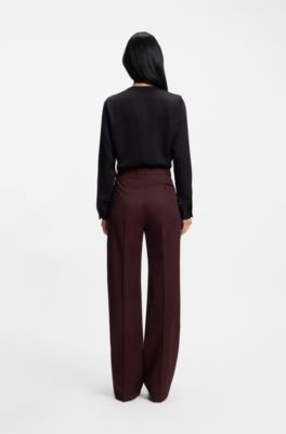 Pantalones regular fit de sarga de lana virgen, P&uacute;rpura oscuro