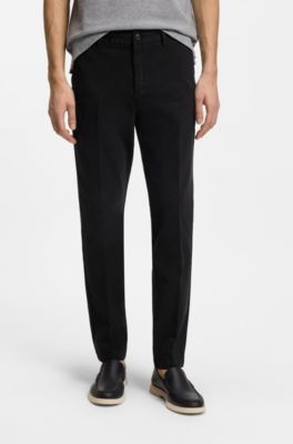 Pantalones slim fit en tejido de gabardina de algod&oacute;n el&aacute;stico, Negro