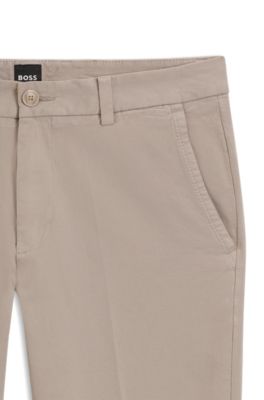 Pantalones slim fit en tejido de gabardina de algod&oacute;n el&aacute;stico, Beige claro