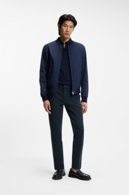 Pantalones slim fit en tejido de gabardina de algod&oacute;n el&aacute;stico, Azul oscuro