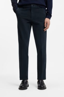 Pantalones slim fit en tejido de gabardina de algod&oacute;n el&aacute;stico, Azul oscuro