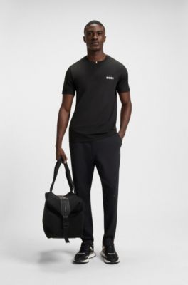 Camiseta slim fit de piqu&eacute; el&aacute;stico con control del olor, Negro