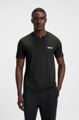 Odour-control slim-fit T-shirt in stretch piqu&eacute;, Black