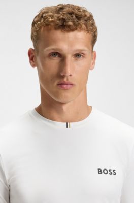 Camiseta slim fit de piqu&eacute; el&aacute;stico con control del olor, Blanco