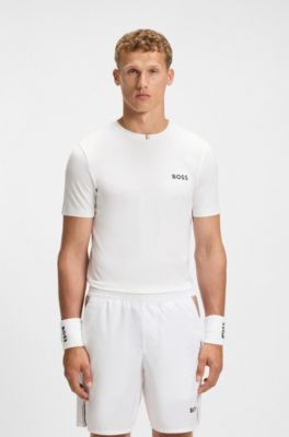 Odour-control slim-fit T-shirt in stretch piqu&eacute;, White