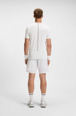 Camiseta slim fit de piqu&eacute; el&aacute;stico con control del olor, Blanco