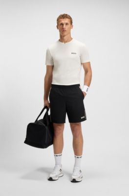 Odour-control slim-fit T-shirt in stretch piqu&eacute;, White
