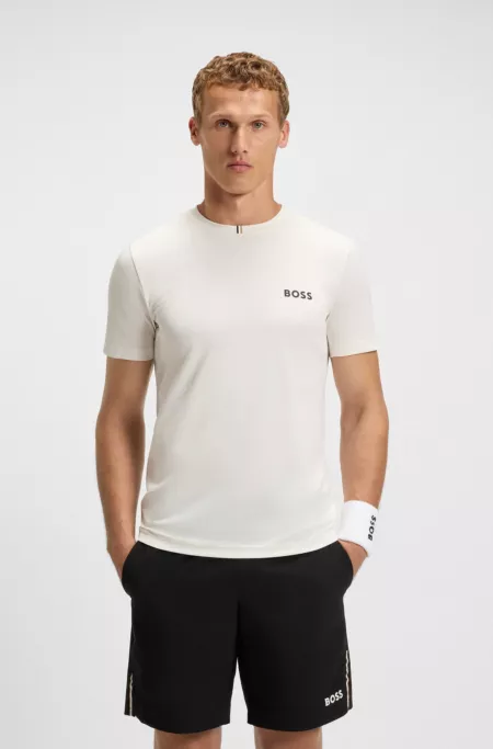 Odour-control slim-fit T-shirt in stretch piqué