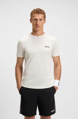 Odour-control slim-fit T-shirt in stretch piqu&eacute;, White