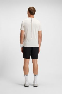 Odour-control slim-fit T-shirt in stretch piqu&eacute;, White