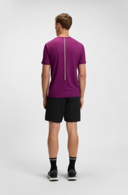 Odour-control slim-fit T-shirt in stretch piqu&eacute;, Pink