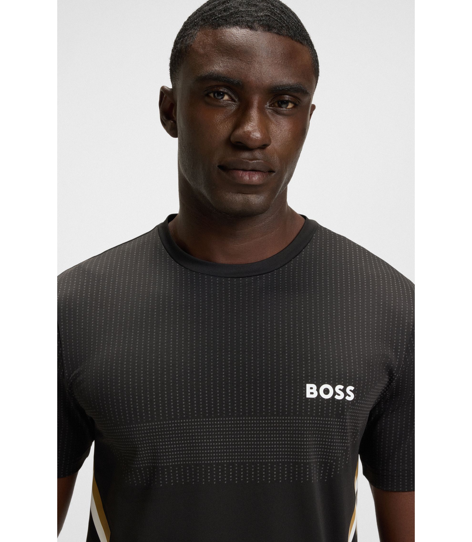 BOSS 長袖トレーニングシャツ BOSS - Active piqué slim-fit T-shirt with moisture management - Black