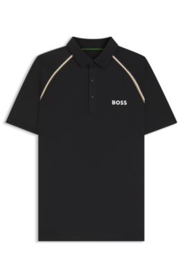 Active signature-stripe polo shirt with odour control, Black