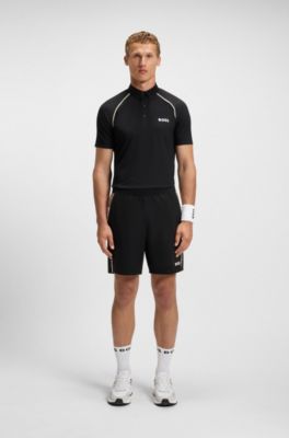 Active signature-stripe polo shirt with odour control, Black