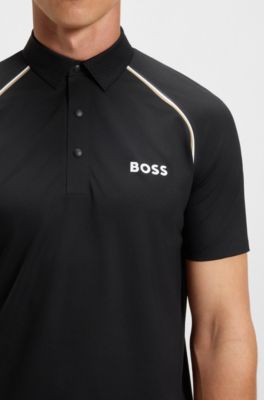 Active signature-stripe polo shirt with odour control, Black
