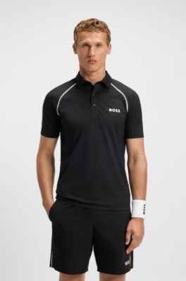 Active signature-stripe polo shirt with odour control, Black