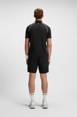 Active signature-stripe polo shirt with odour control, Black
