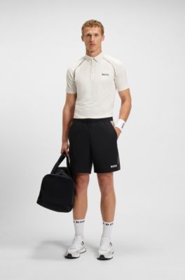 Active signature-stripe polo shirt with odour control, White