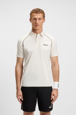 Active signature-stripe polo shirt with odour control, White