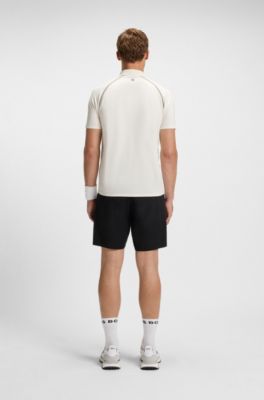 Active signature-stripe polo shirt with odour control, White